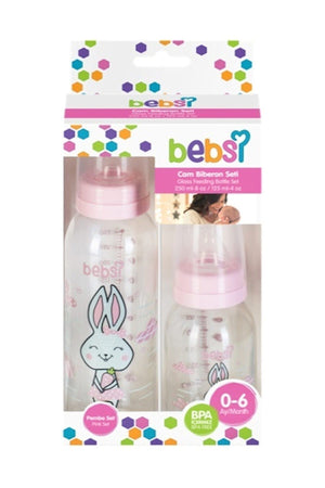 Bebsi Glass Bottle Set Pink 250 Ml +125 Ml
