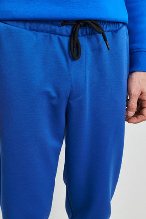 Men'S Sax Blue Standard Fit Normal Cut Elastic Waist And Legs Comfortable Sports Sweatpants