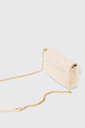 Women'S Tweed Cream Chain Magnet Closure Crossbody Bag 225