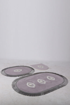 Polaris Gray 3 Pcs Bath Mat Set Non-Slip Base Dowry Lacy Closet Set - Swordslife