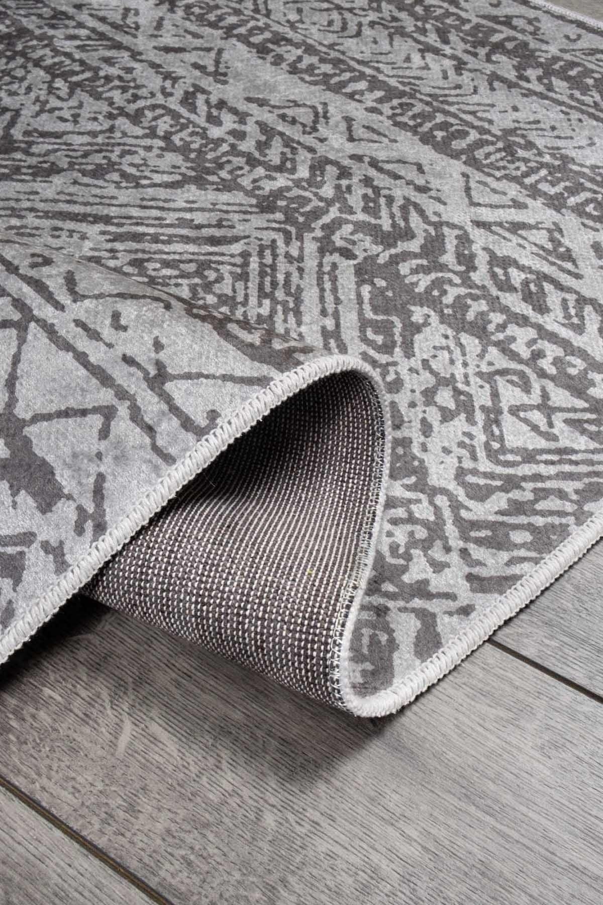 Scandinavian Patterned Dark Gray Velvet Carpet Washable Non-Slip Floor Runner Hallway Carpet 7774 - Swordslife