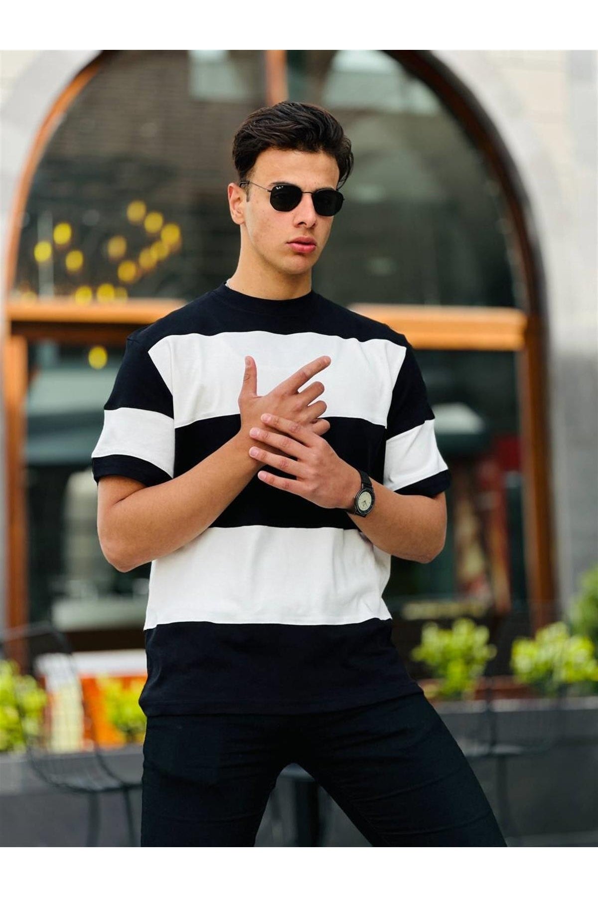 Two Color Short Sleeve T-Shirt Oversize-Black-White