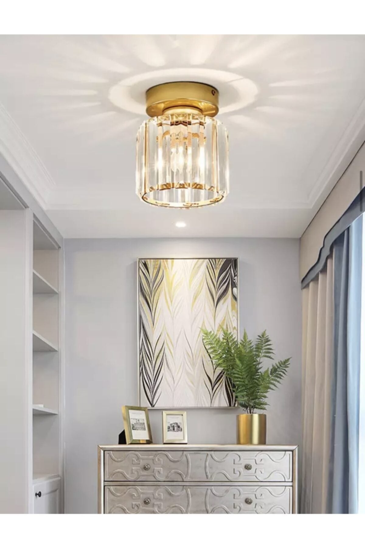 Modern Luxury Plafonier Crystal Stone Chandelier Gold Yellow Hallway Chandelier