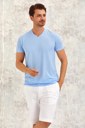 Gimaldo Men'S V-Neck T-Shirt - Blue