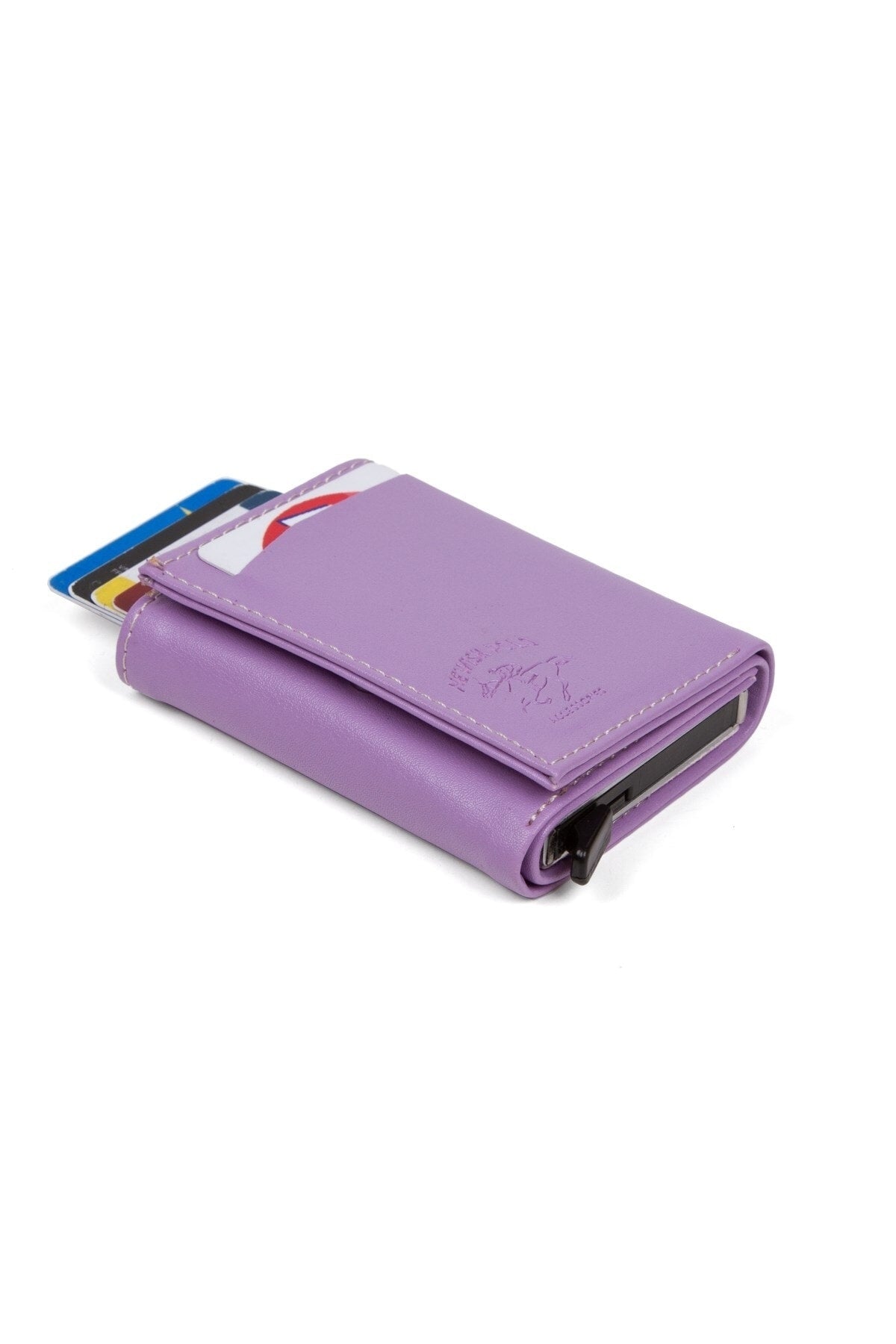 Women'S Leather Aluminum Mechanism Sled Card Holder Wallet With Paper Money Compartment (Daily)