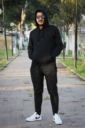 Hooded Kangaroo Pocket Cotton Men'S Tracksuit Set