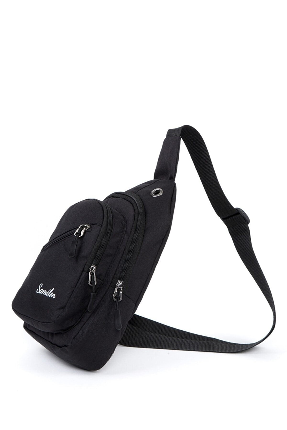 Unisex Black 4 Eyes Adjustable Strap Cross Waist Shoulder And Chest Bag