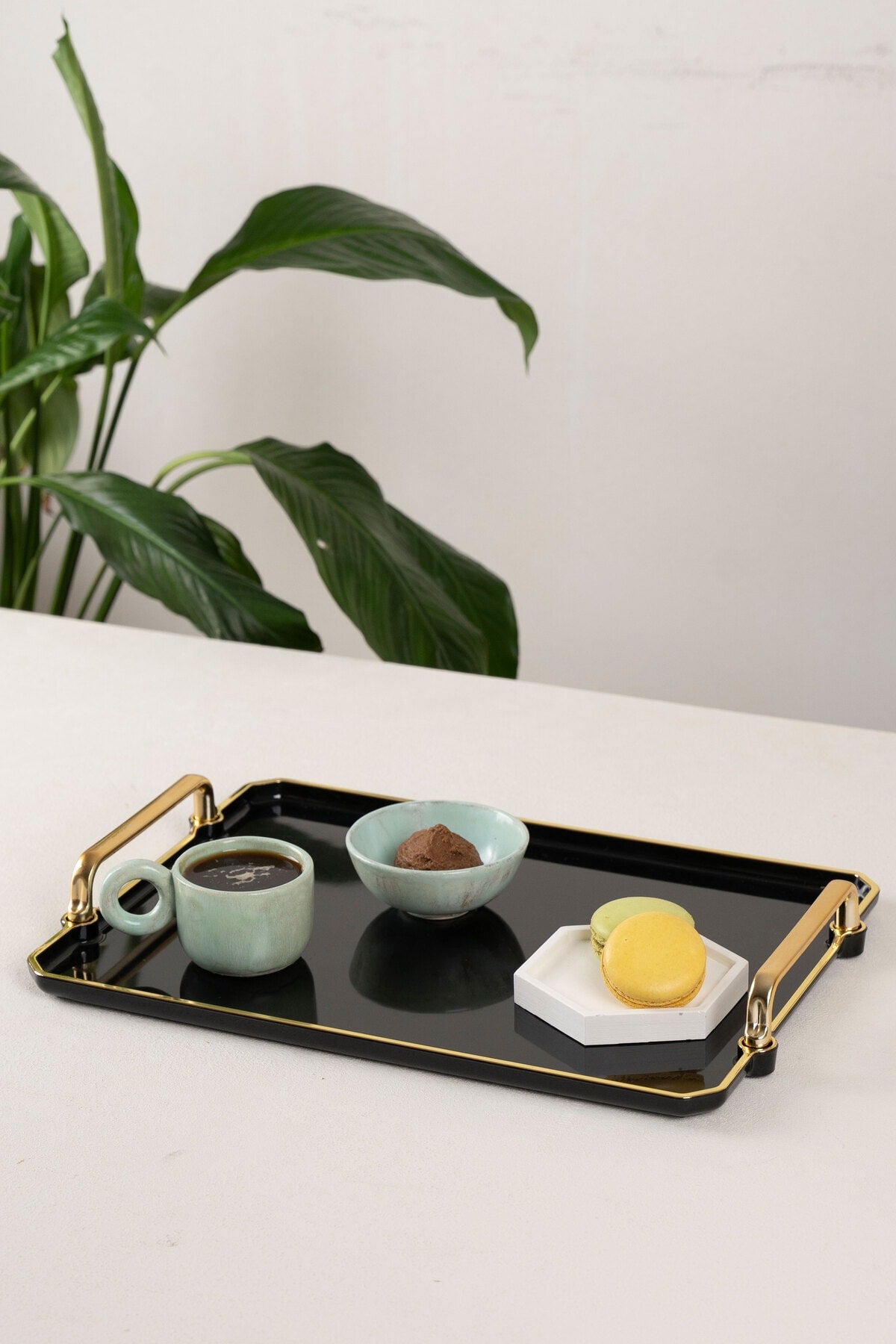 Black Tray Presentation Decorative Home Tableware Kitchen Tea Coffee Tray