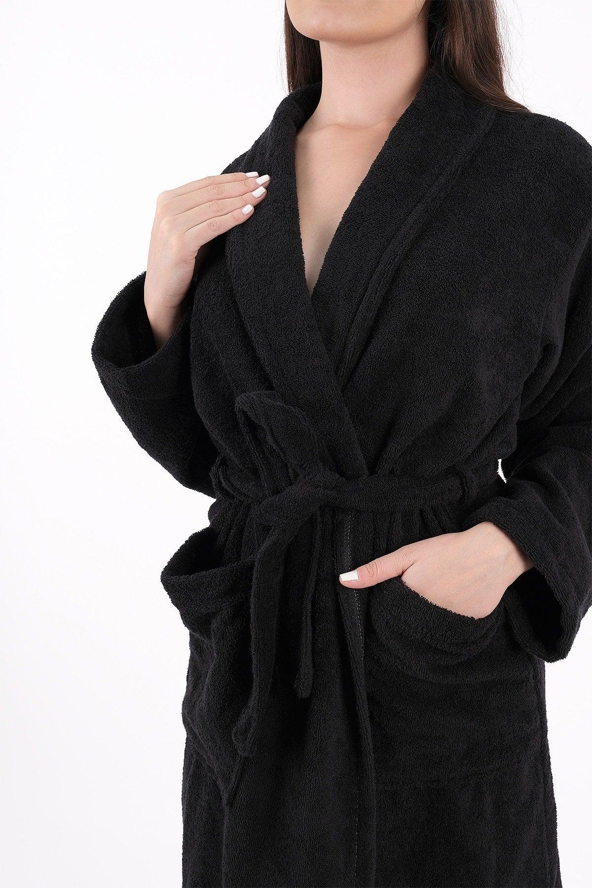 Soft Line 100% Cotton Shawl (L-XL-2XL-3XL-4XL) Large / Large Size Black Colored Bathrobe - Swordslife