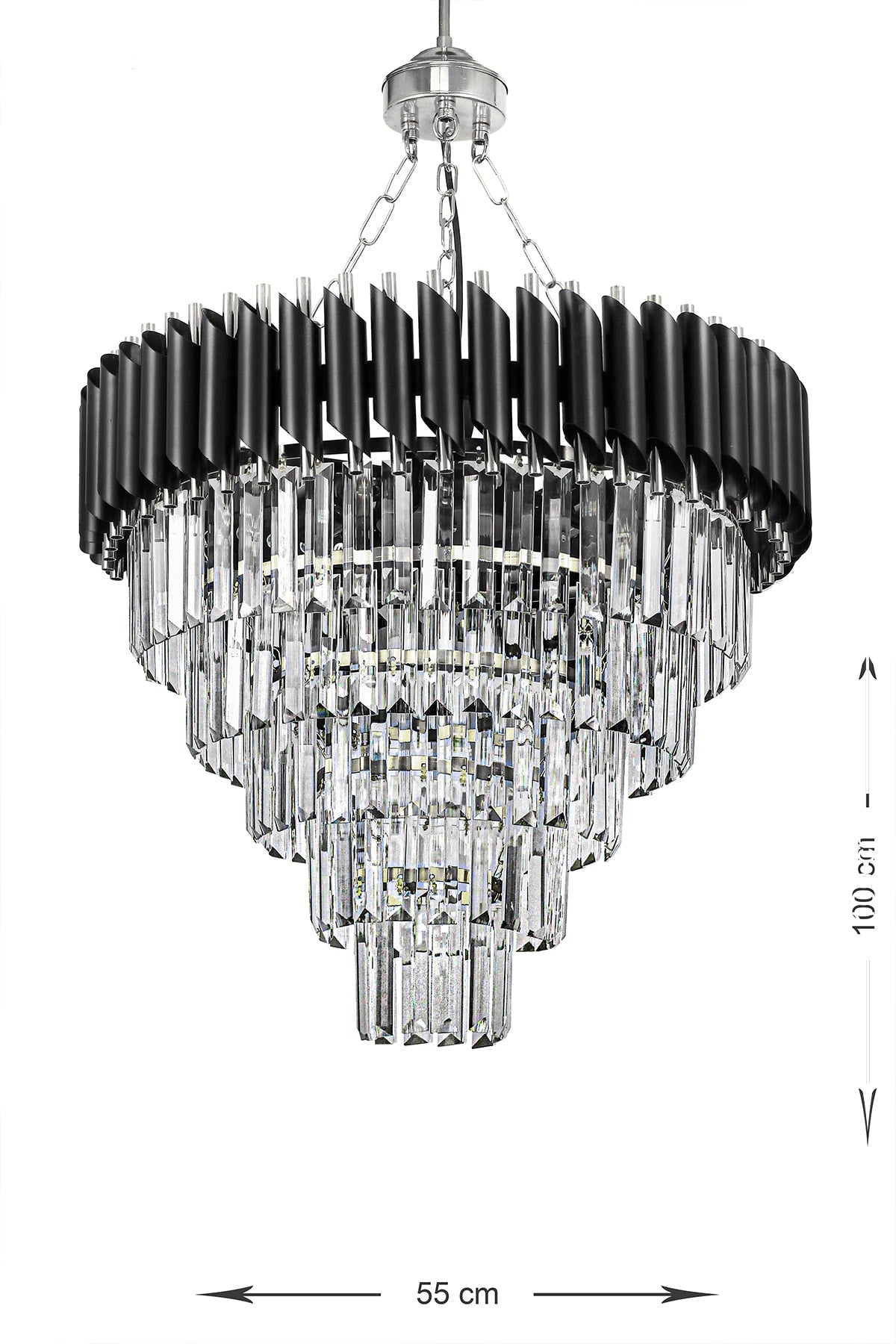 Palmira 55 Cm Crystal Stone Luxury Chandelier Set of 5 - (black-chrome)