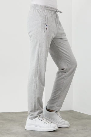 Gray Men'S Zipper Pocket Embroidery Detail Straight Leg Casual Fit Sweatpants