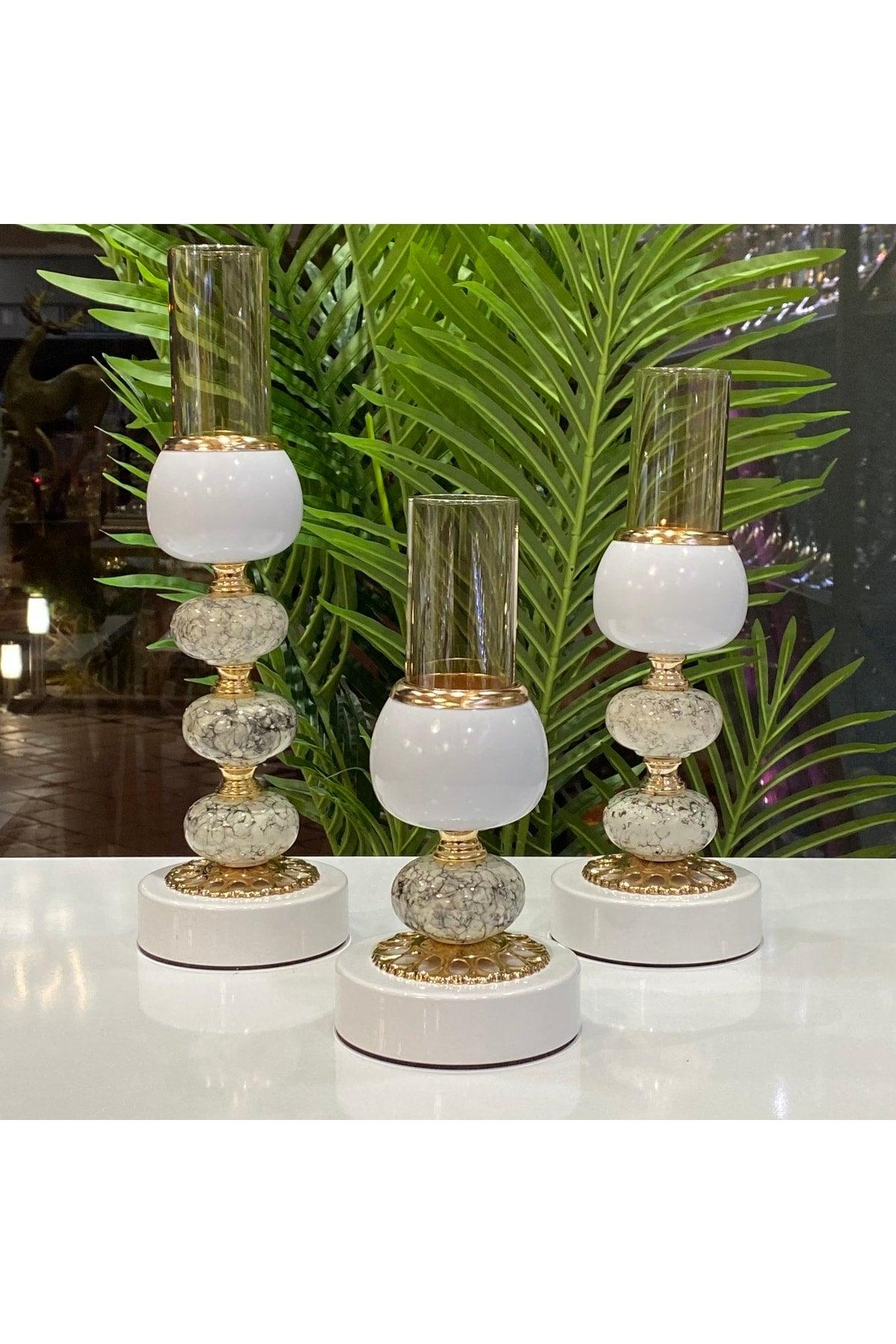 Decorative Triple Marble Pattern Lux Metal Candlestick - Swordslife