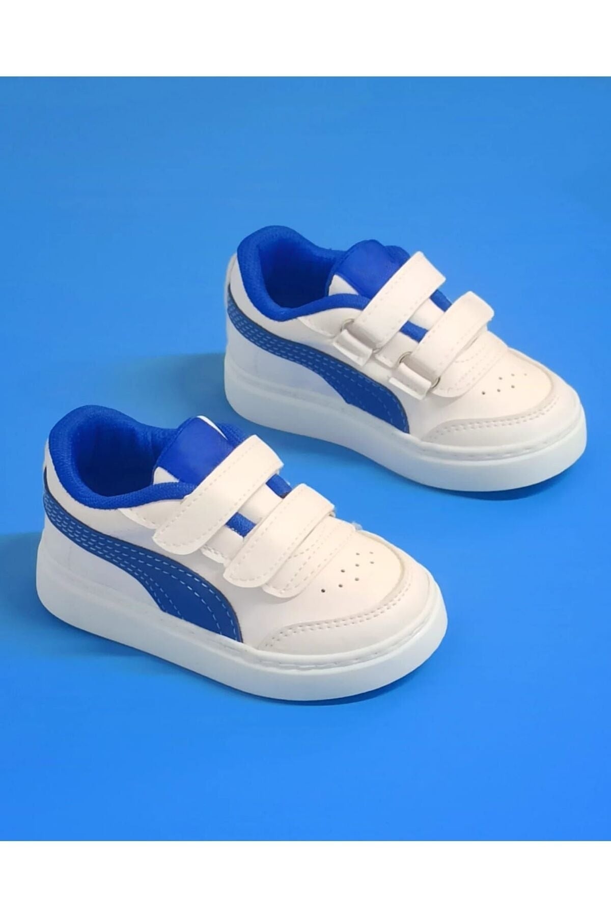 Kids Shoes White Sax Soft Stitched Non-Slip Sole Velcro Kids Sneakers