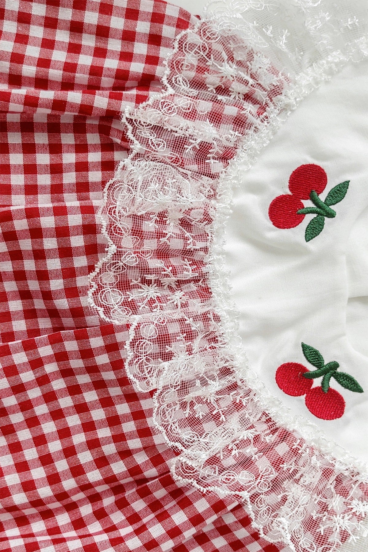 Baby Girl Red Gingham Cherry Detailed Hair Band Summer Dress