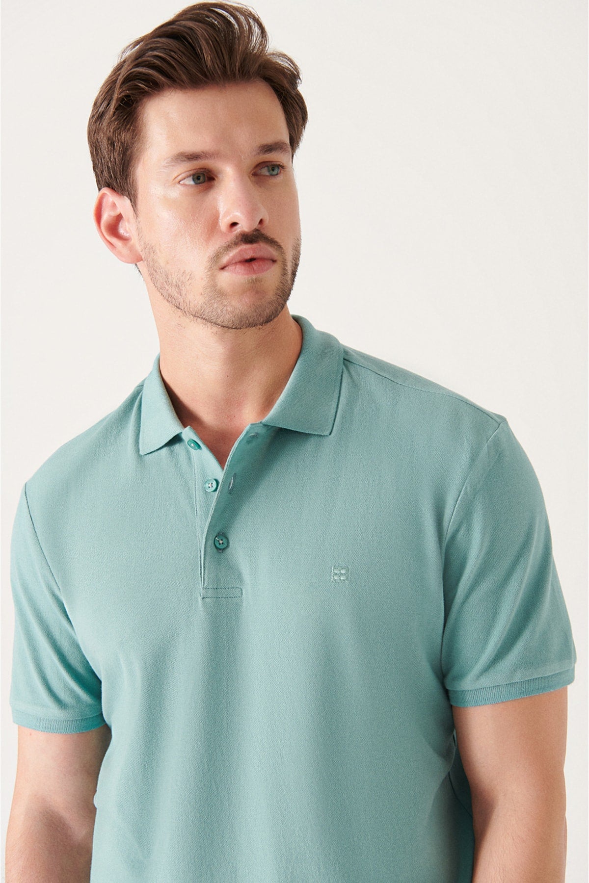 Men's Water Green 100% Cotton Breathable Standard Fit Normal Cut Polo Neck T-shirt E001004