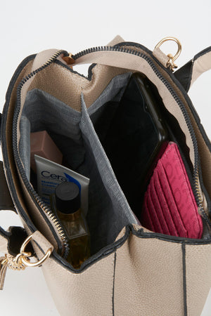 Women'S Mink Croco Handle 2 Compartment Snap Zipper Closure Hand And Shoulder Bag With Strap