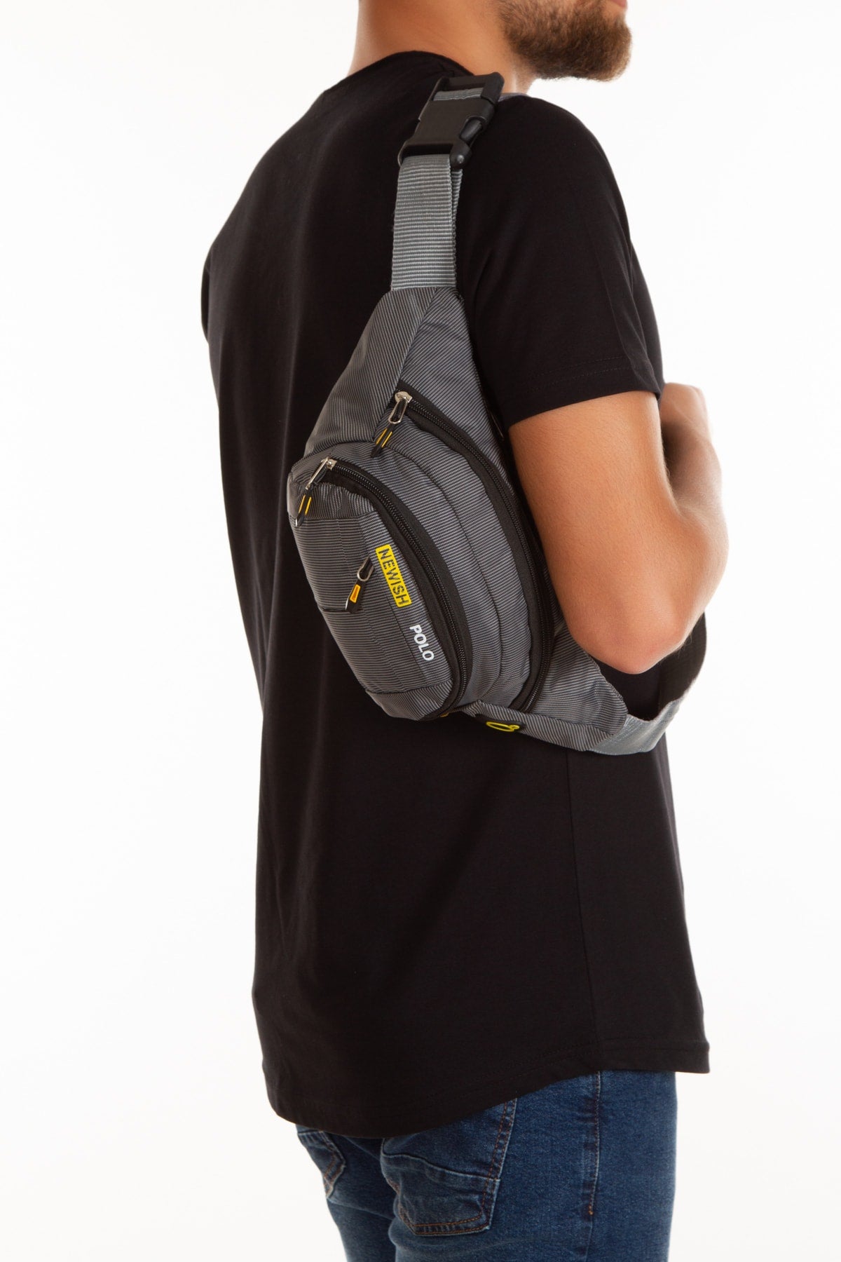 Unisex Gray Waterproof Cross Strap Headphone Out Waist Shoulder And Sports Bag Daily Travel