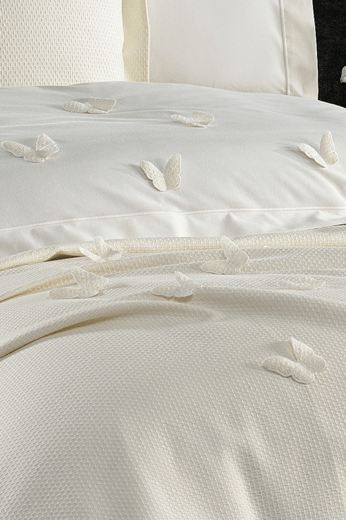 5 Pieces Elastic Bed Sheet, 3D Butterfly Pattern Children'S Room Cotton Single Cream Duvet Cover Set