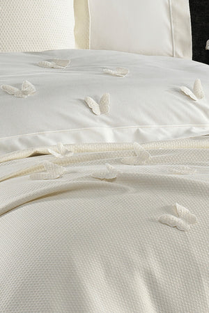 5 Pieces Elastic Bed Sheet, 3D Butterfly Pattern Children'S Room Cotton Single Cream Duvet Cover Set