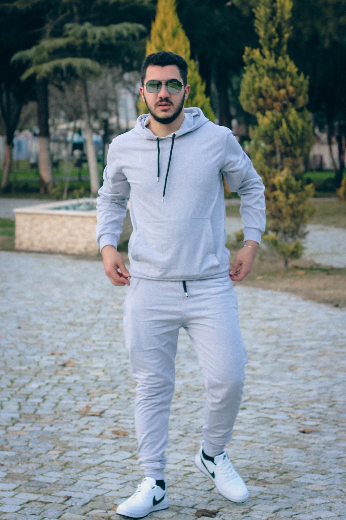 Hooded Kangaroo Pocket Cotton Men's Tracksuit Set