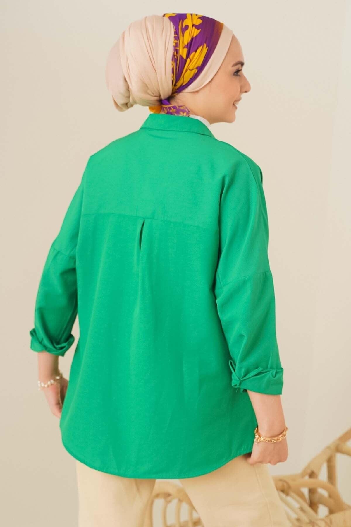 103901 Oversize Basic Hijab Shirt - Green - Swordslife