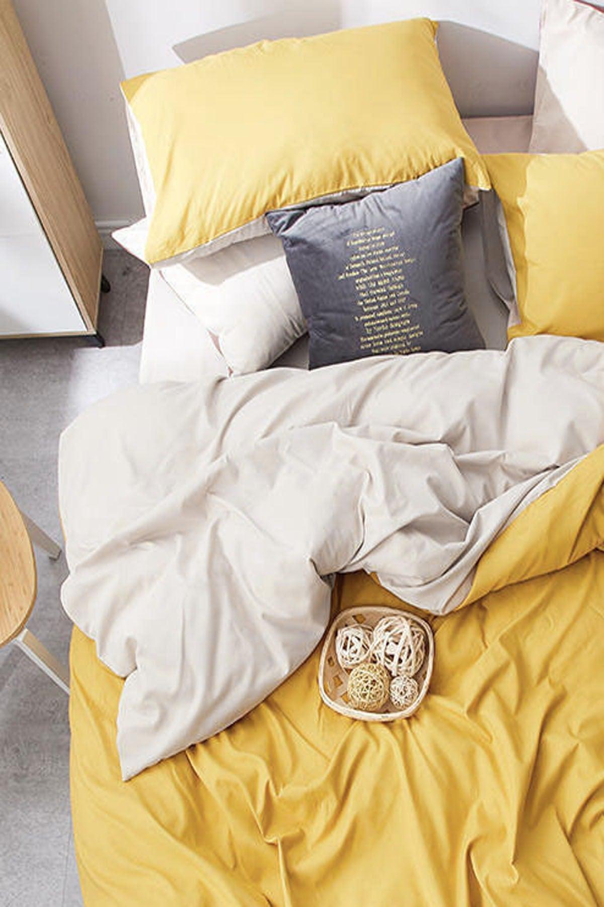 Elastic Linen Duvet Cover Set Double Yellow-beige - Swordslife