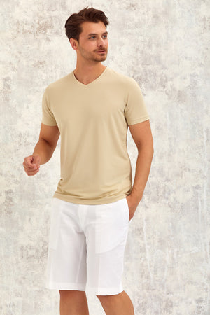Gimaldo Men'S V-Neck T-Shirt - Beige