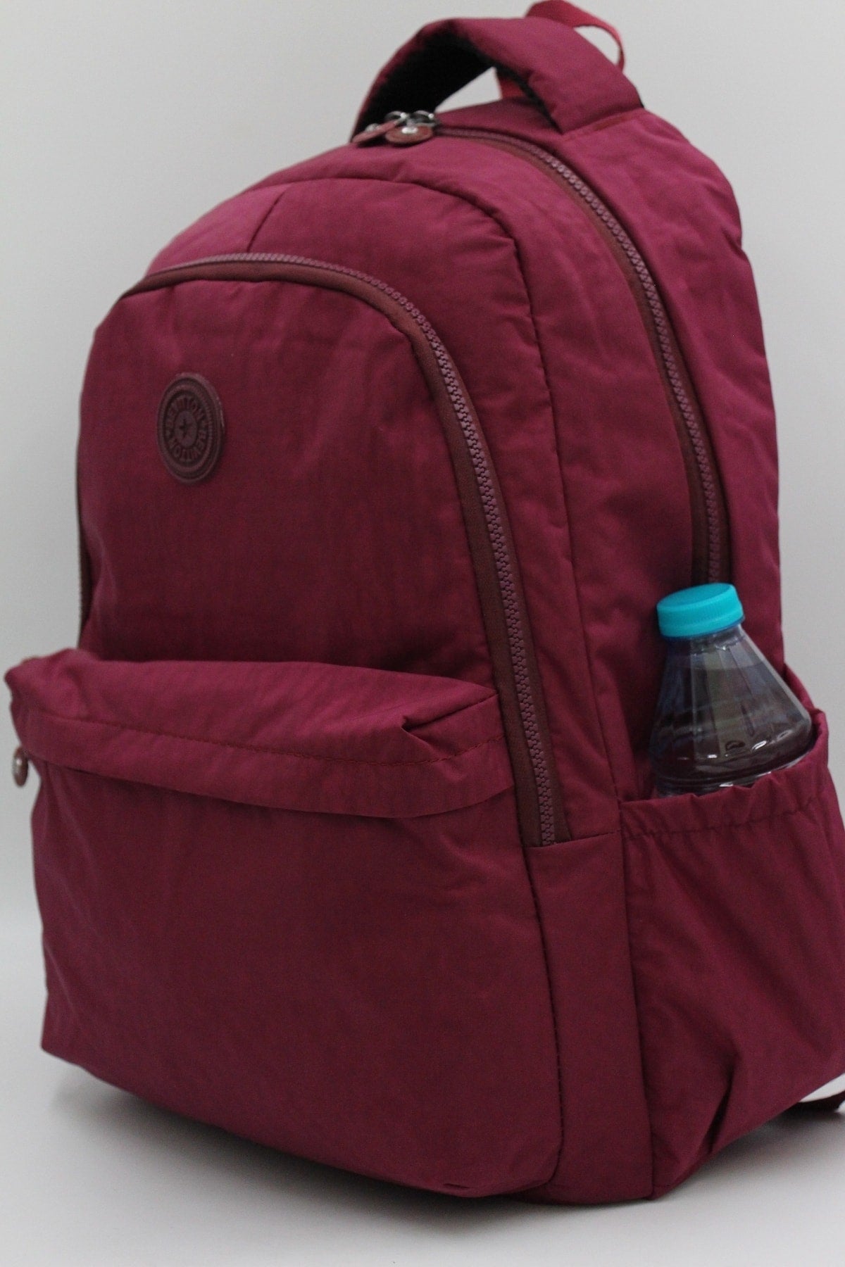 Crinkil Fabric Unisex Claret Red School Backpack 2200