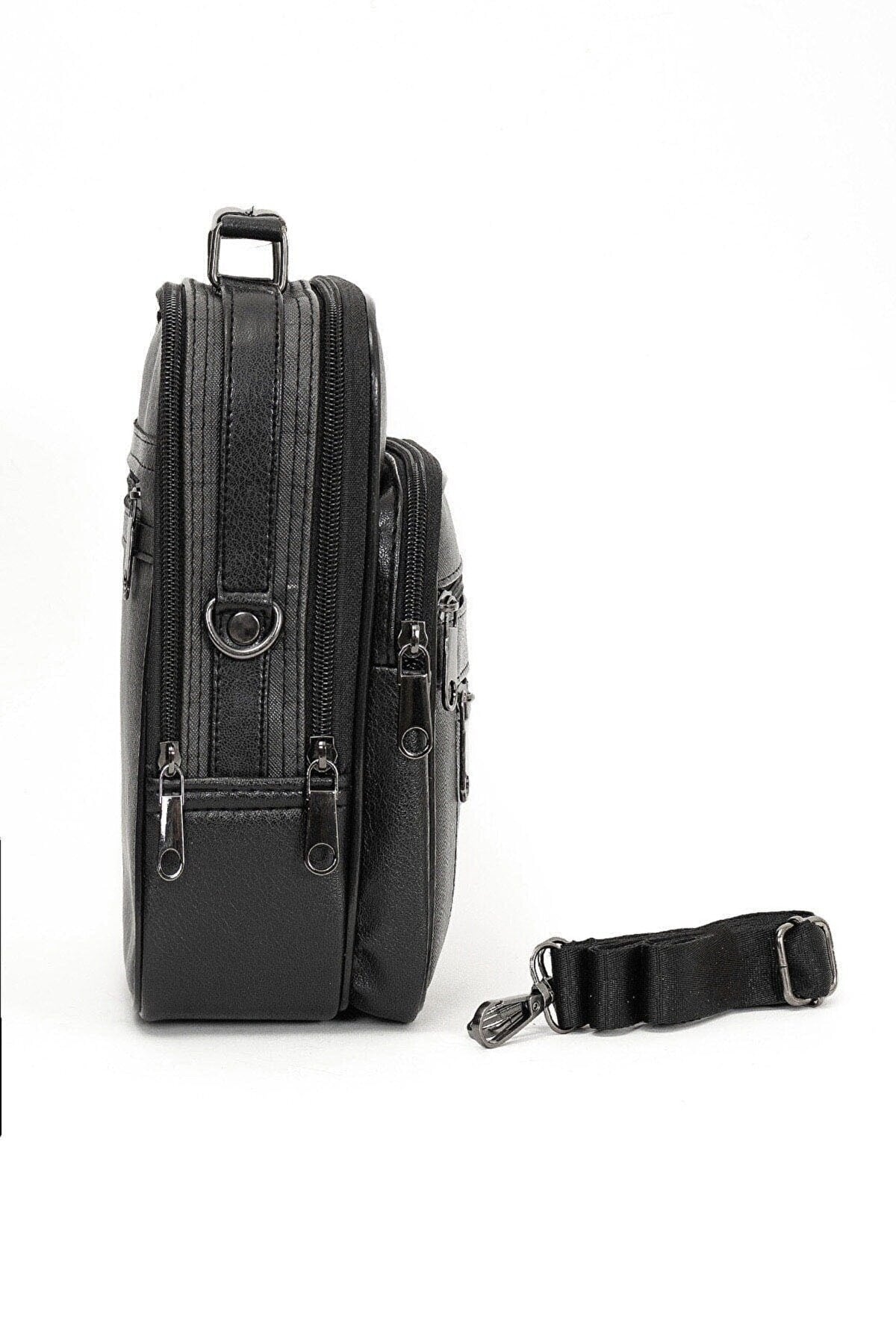 Adelina Men'S Black Leather Plaid Steel Case Handbag And Card Holder Wallet With Mechanism
