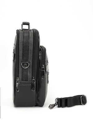 Adelina Men'S Black Leather Plaid Steel Case Handbag And Card Holder Wallet With Mechanism