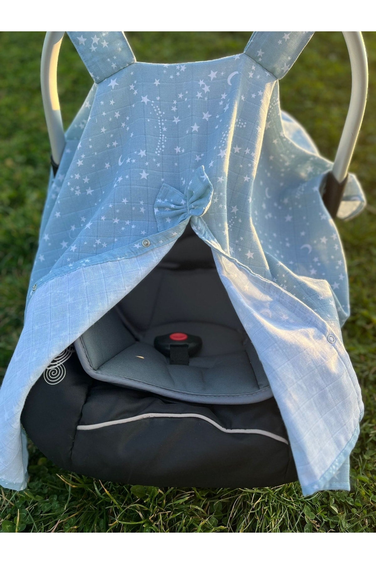 Run Baby Muslin Fabric Snap Fastener Stroller Cover (Light Blue Star) 75X100Cm