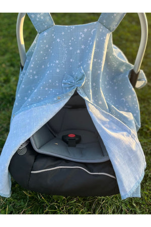 Run Baby Muslin Fabric Snap Fastener Stroller Cover (Light Blue Star) 75X100Cm