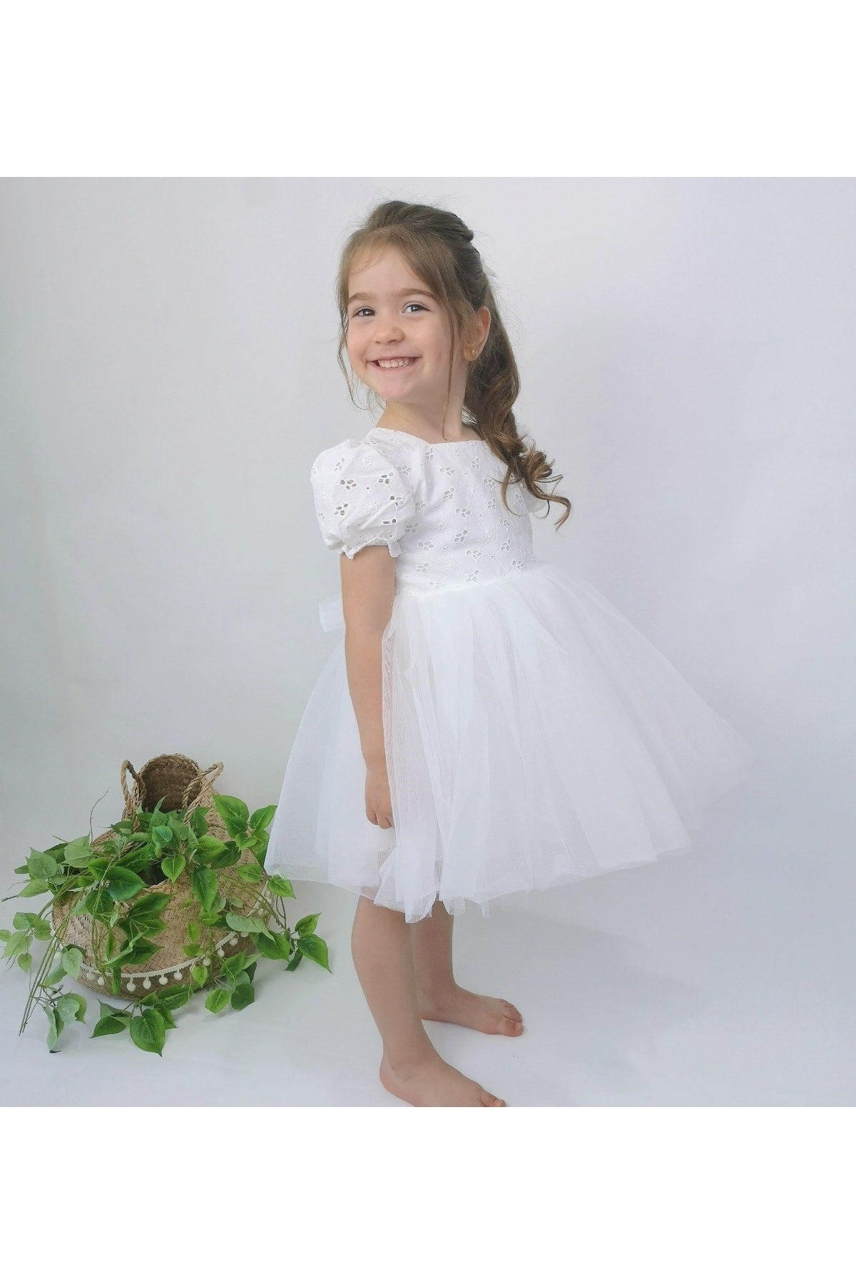 Watermelon Sleeve Embroidered Tutu White Kids Dress (Must Read Product Description)