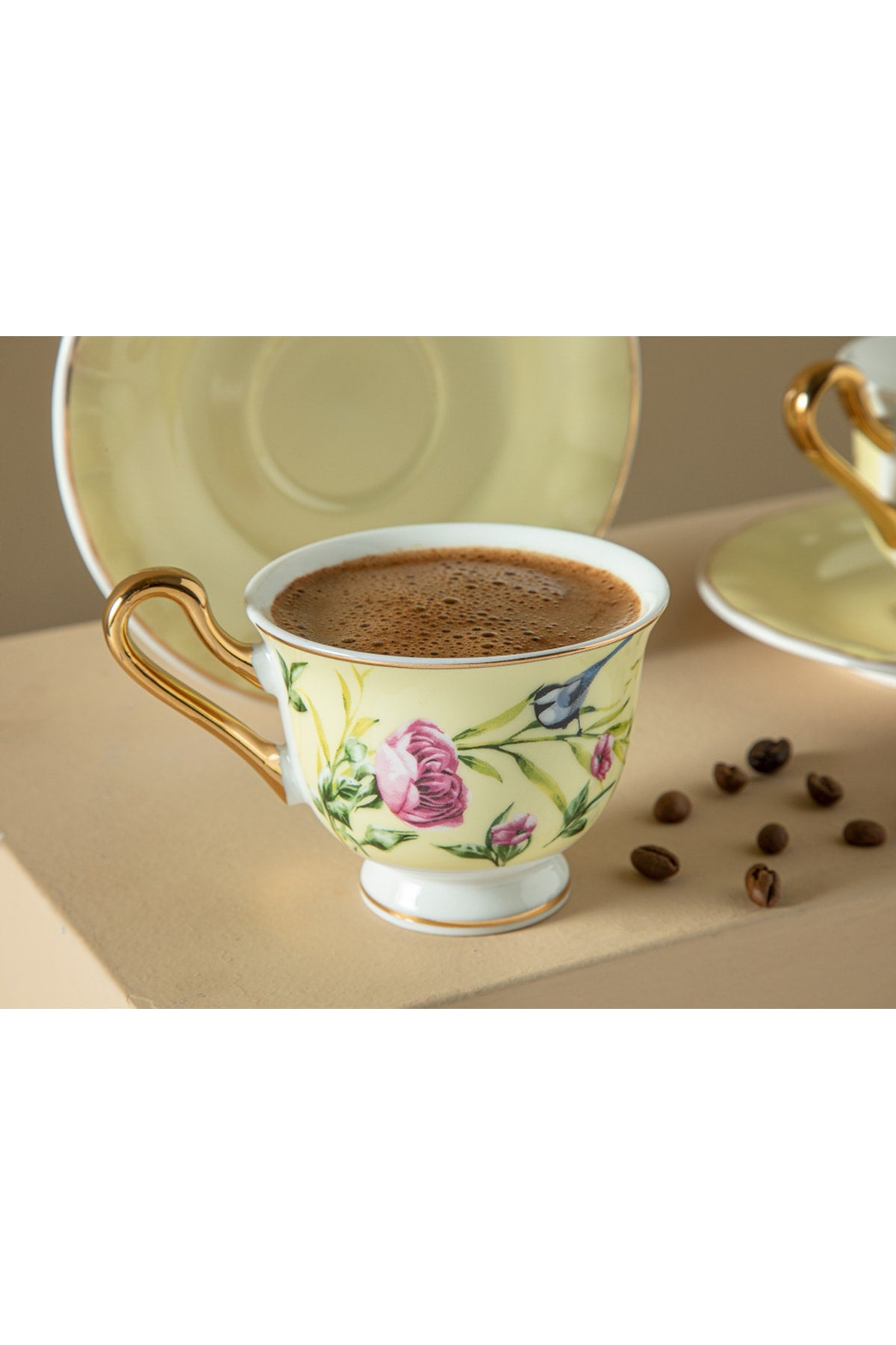 Vanilla New Bone China 4 Piece Set Of 2 Coffee Cups 90 Ml Light Yellow