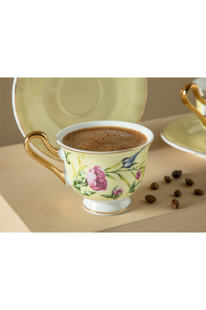 Vanilla New Bone China 4 Piece Set Of 2 Coffee Cups 90 Ml Light Yellow