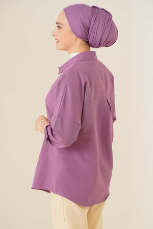 103901 Oversize Basic Hijab Shirt - Dark Lilac - Swordslife