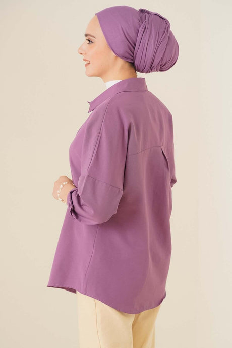 103901 Oversize Basic Hijab Shirt - Dark Lilac - Swordslife