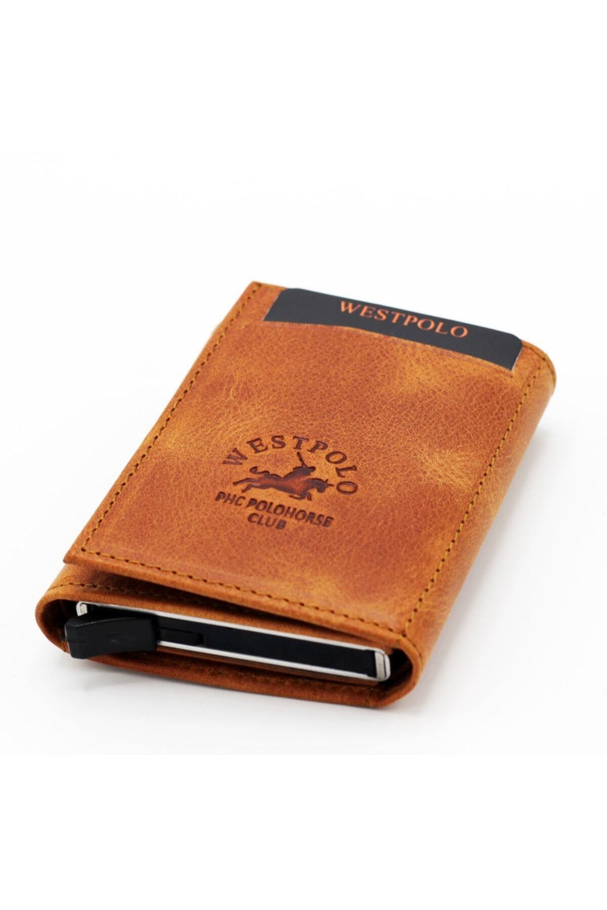 Men's Tobacco Genuine Leather Mechanism Wallet Card Holder