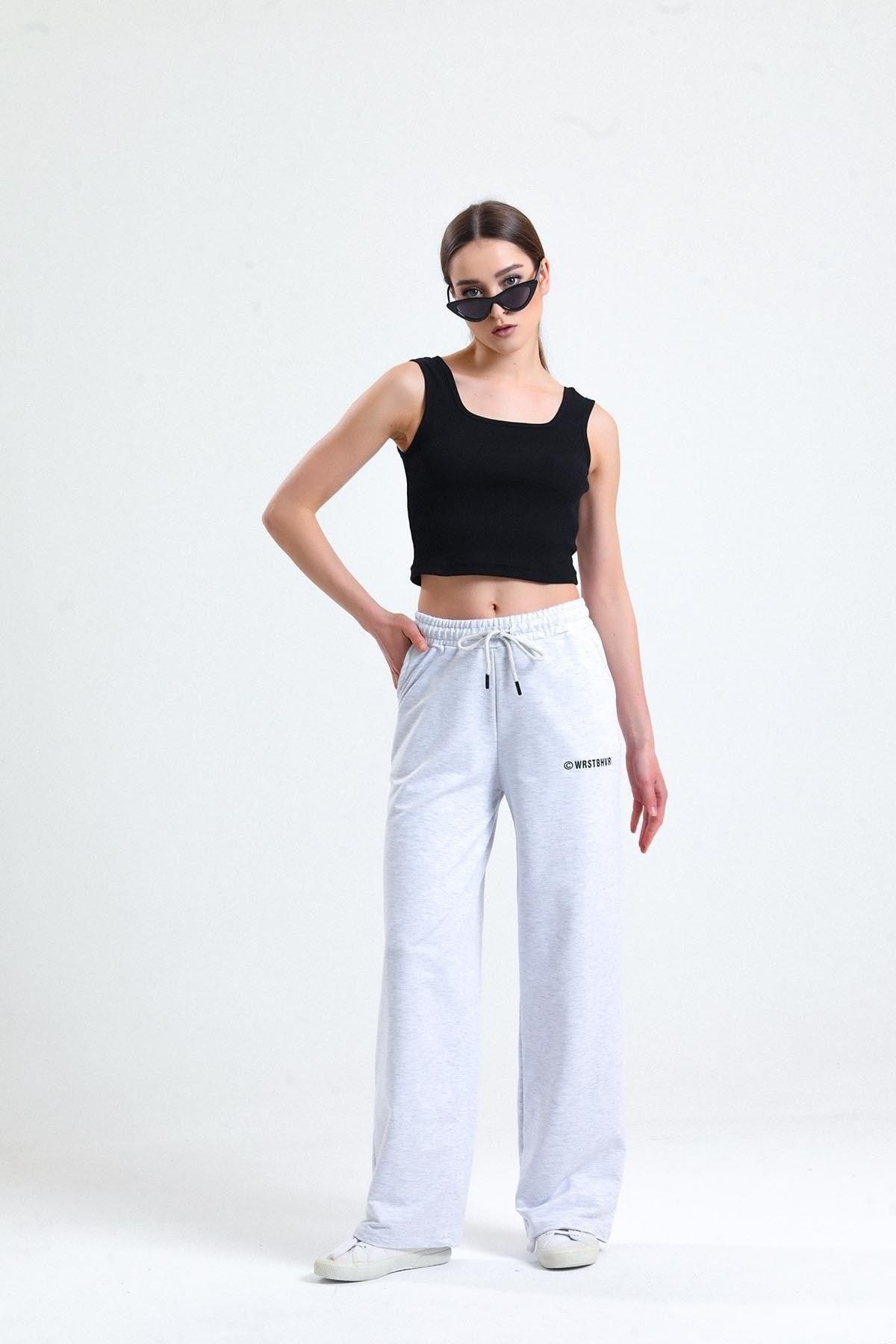 Women's Gray Melage Wide Leg Sweatpants - Swordslife