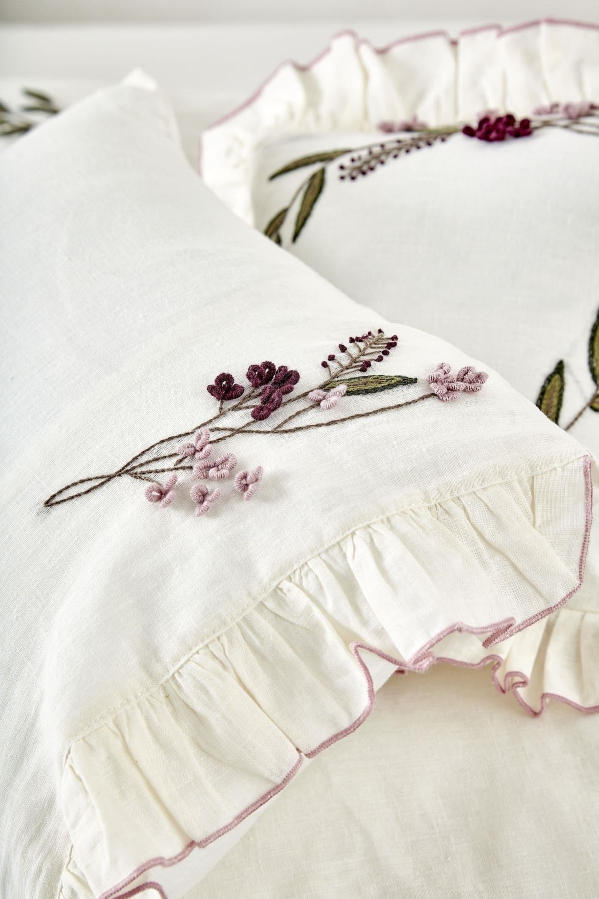 Olivia Baby Girl Duvet Cover Set 100% Linen Hand Embroidered Cream 100x150 Cm