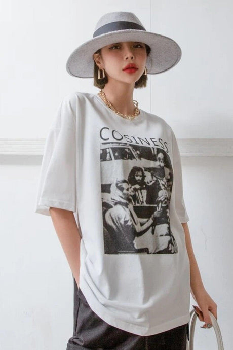 Women's White Cosiness Printed Oversize T-shirt - Swordslife