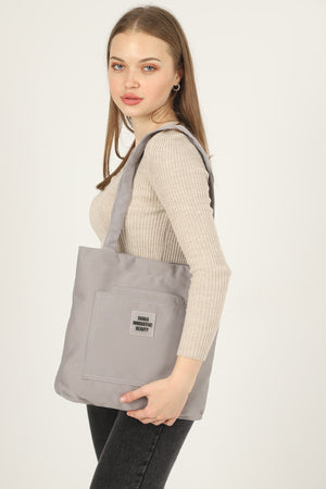 Gray U22 3-Compartment Front 2 Pocket Detailed Canvas Fabric Daily Women'S Arm And Shoulder Bag B:35 E:35