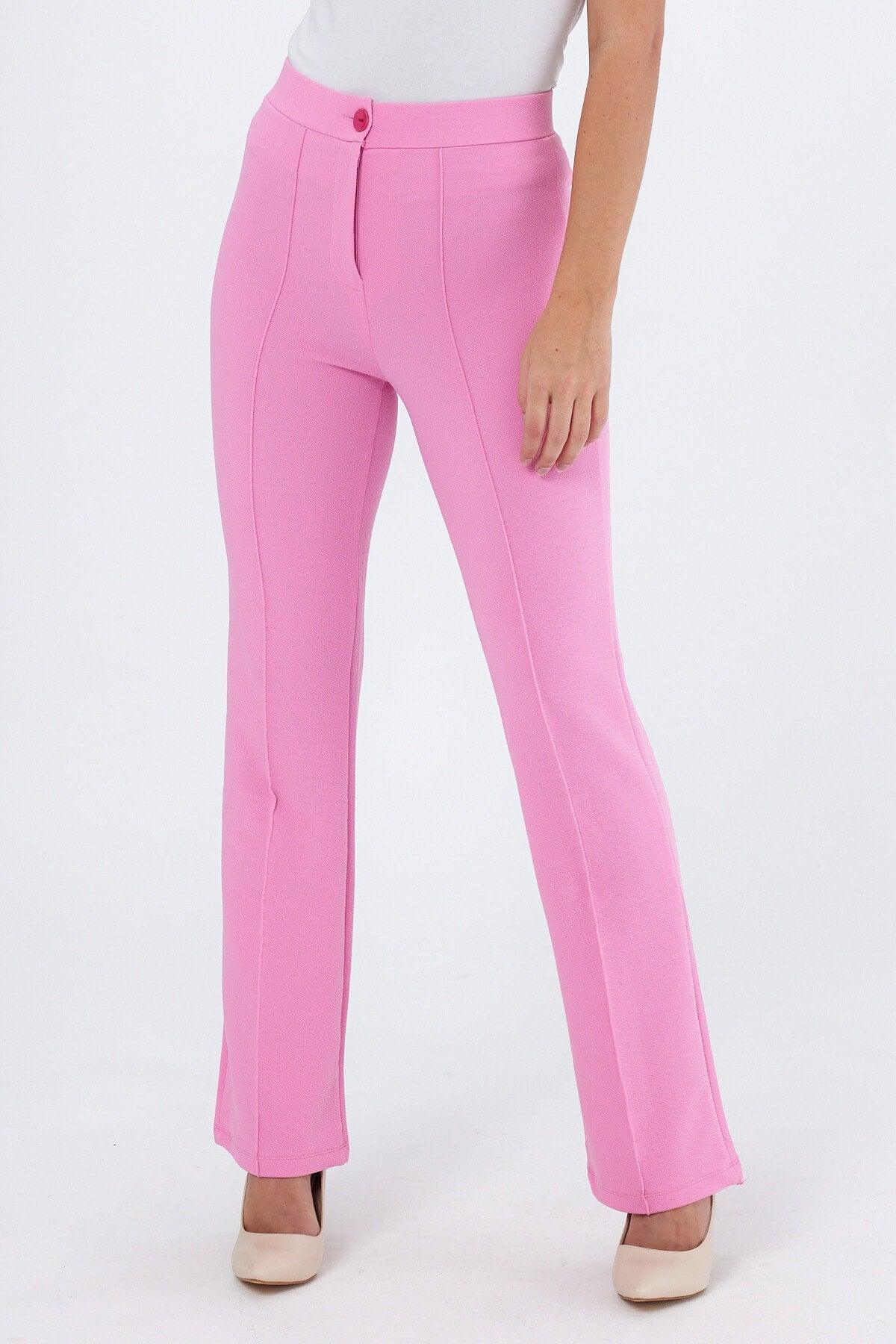 Women's Pink High Waist Gatherer Bell Toe Palazzo Pants - Swordslife