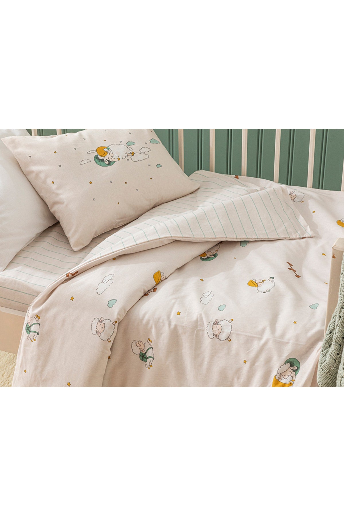 Lamb Cotton Unisex Baby Duvet Cover Set 100X150 Cm Beige