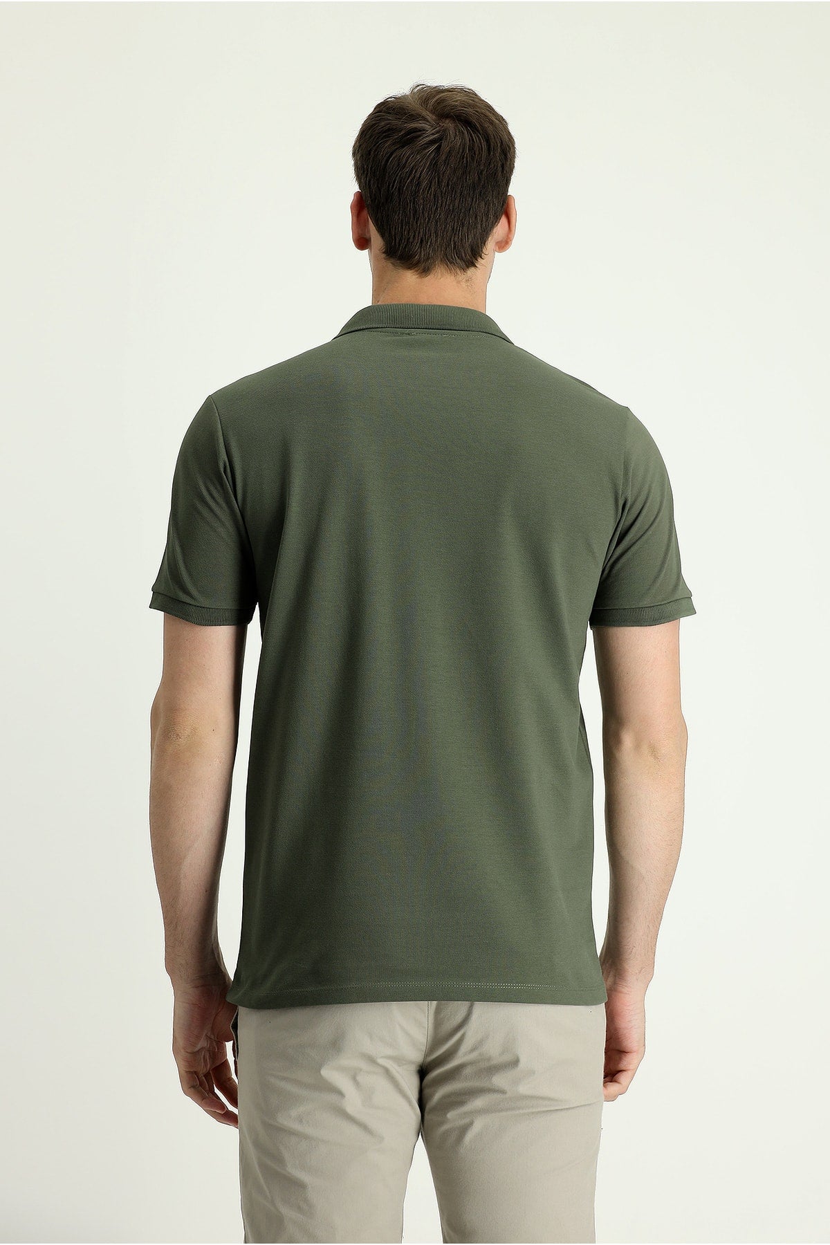 Men's Medium Khaki Polo Collar Slim Fit Embroidered T-Shirt