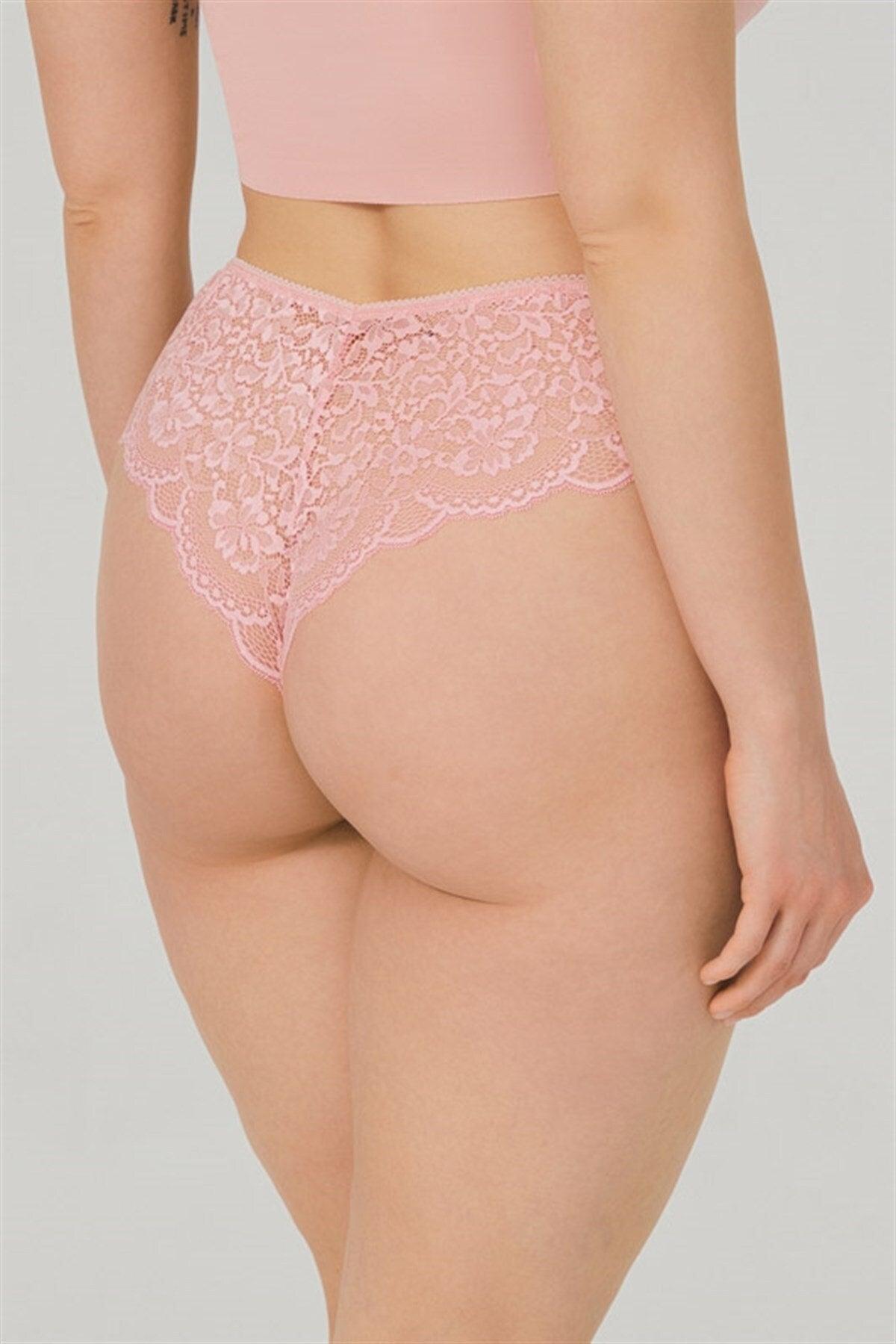 Powder Lace Tulle Detailed Plus Size Women's Brazilian Panties - Swordslife