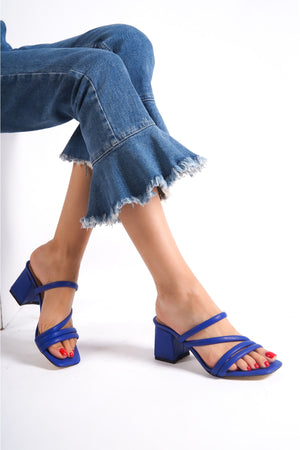 Women'S Blue Heeled Slippers Sandals Ba20888