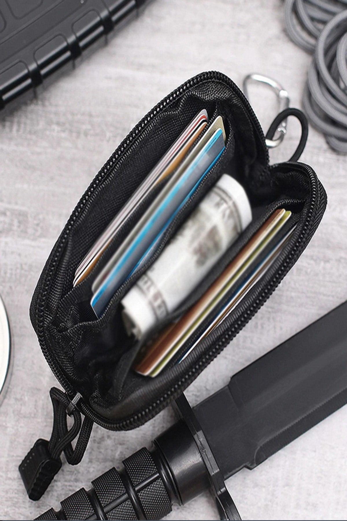 Tactical Style Waterproof Fabric Card Compartment Belt Clip Black Waist Bag Wallet