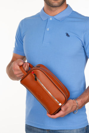 Adelina Men'S Leather Portfolio Clutch Bag Travel Shaving Cosmetic Clutch Bag Brown