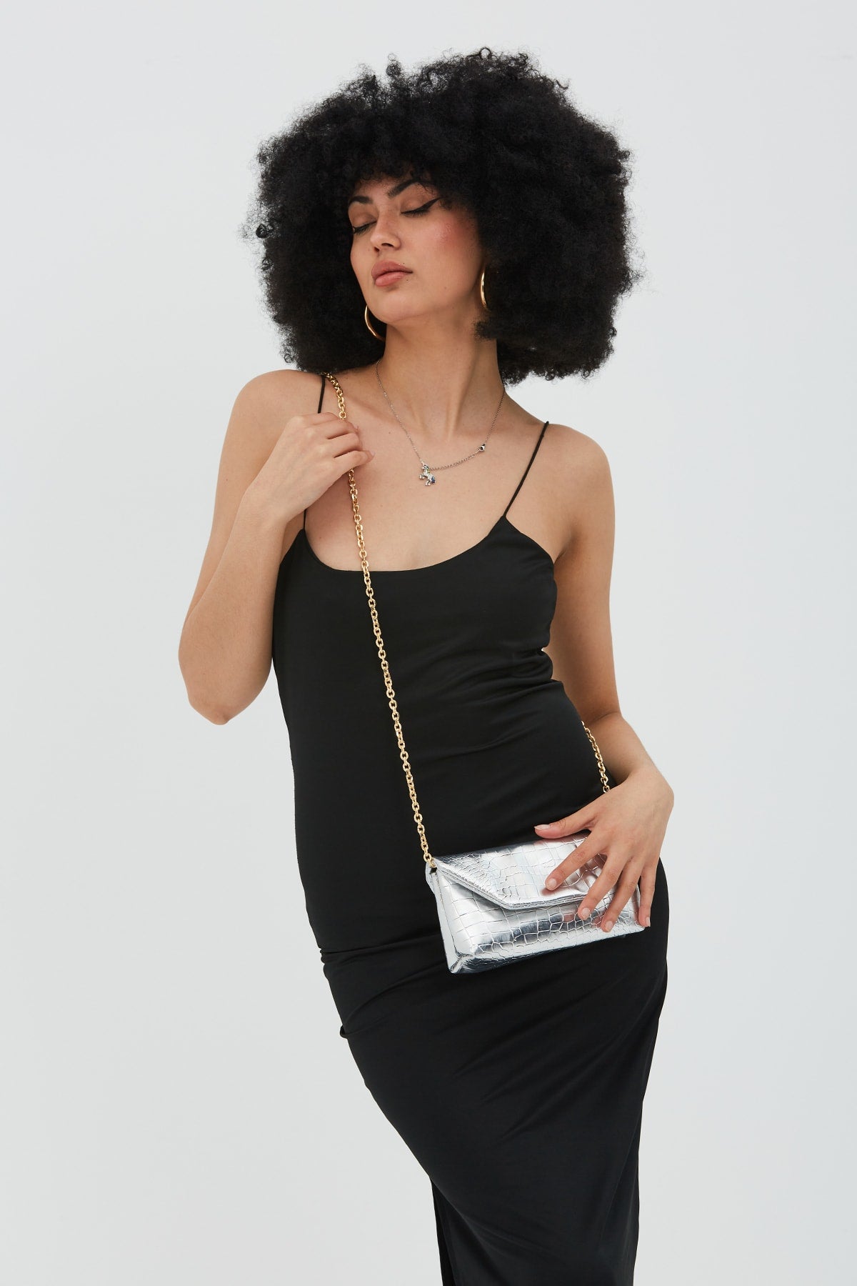 Long Strap Crochet Clucth Jake Women'S Crossbody Bag Silver